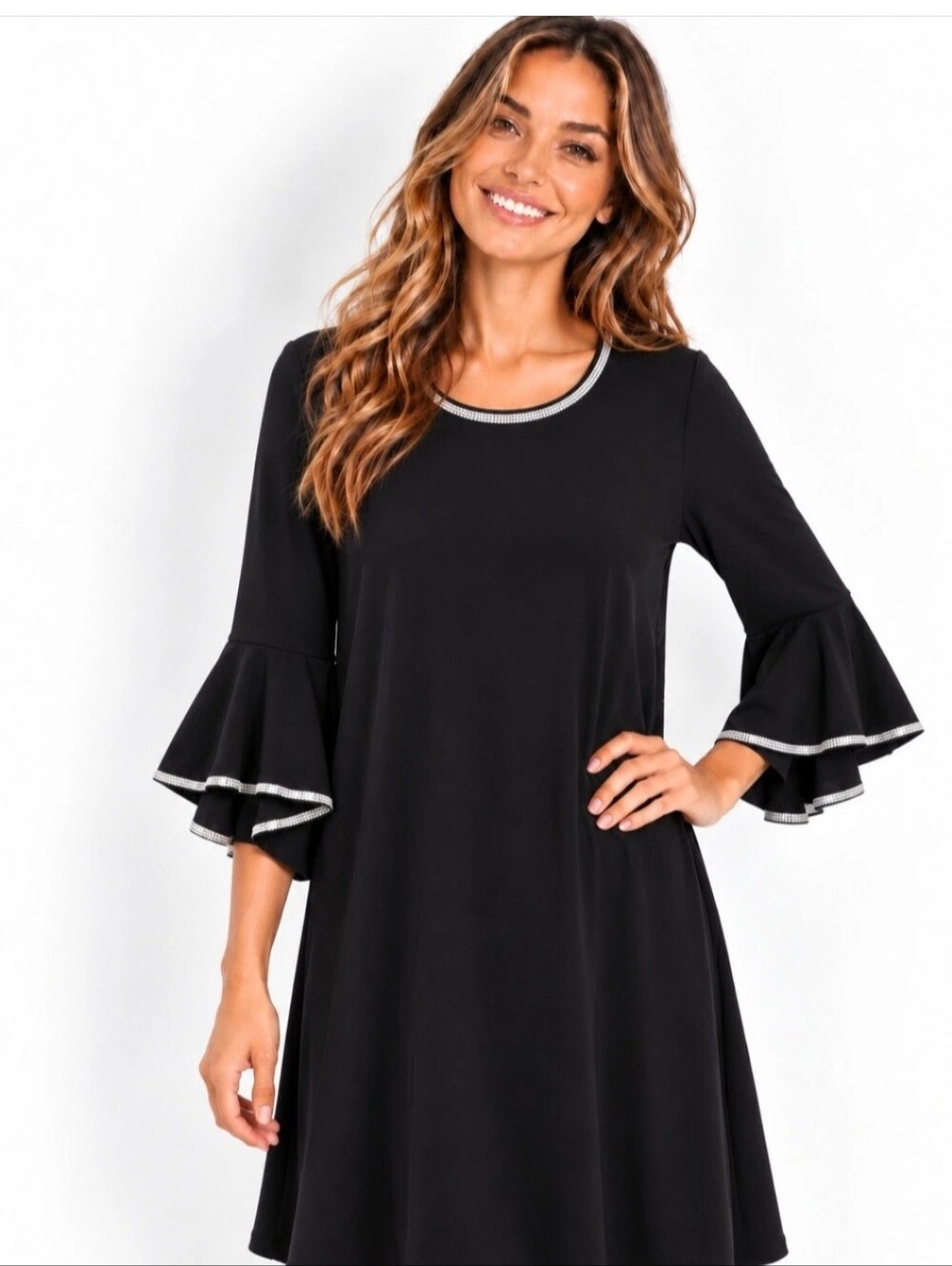 MSK Black A-Line Dress with Silver Trim